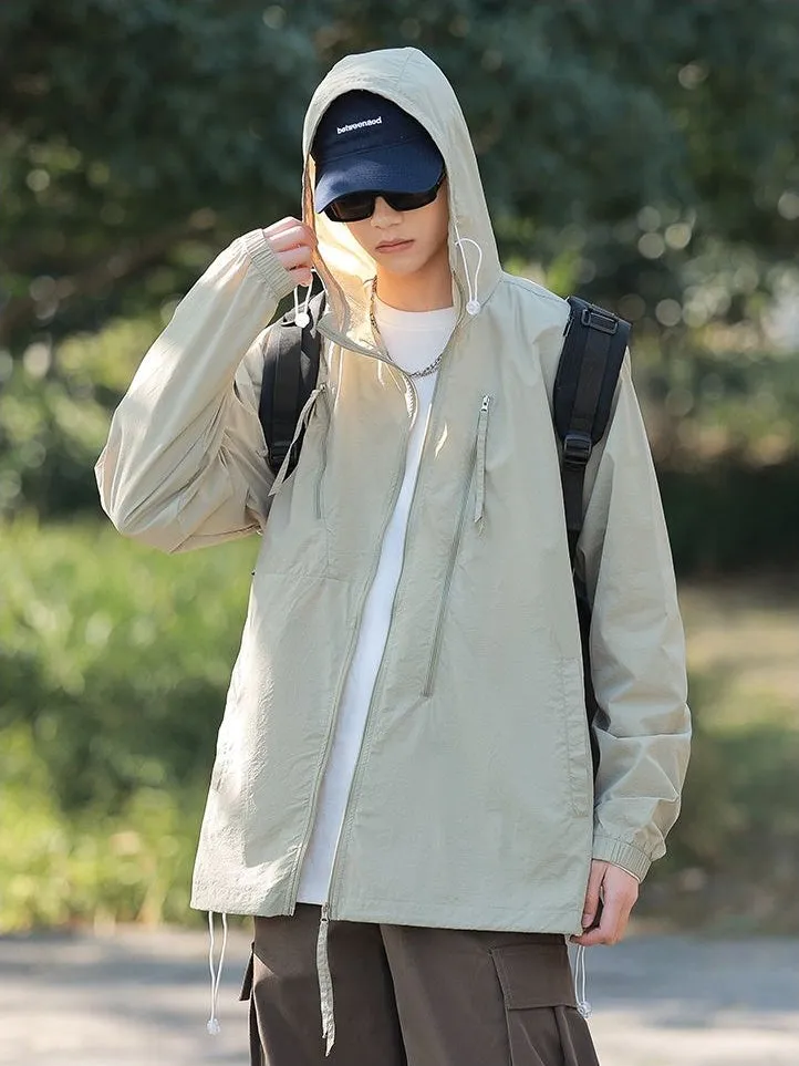 Solid Color Men's Windbreaker Featuring Elastic Band Cuffs