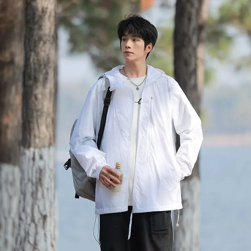 Solid Color Men's Windbreaker Featuring Elastic Band Cuffs