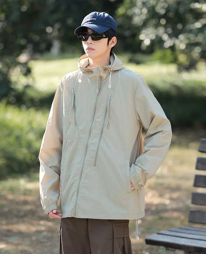 Solid Color Men's Windbreaker Featuring Elastic Band Cuffs