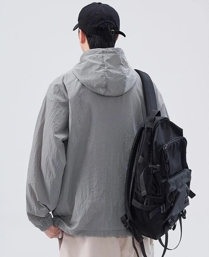 Solid Color Men's Windbreaker Featuring Elastic Band Cuffs
