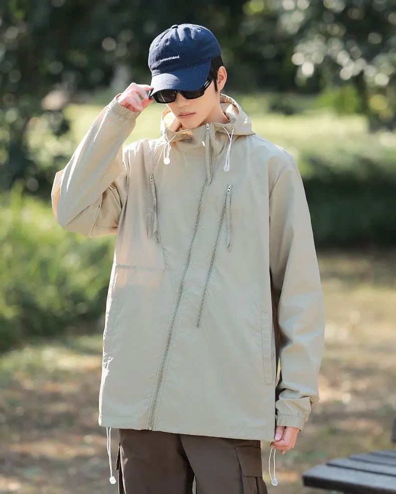 Solid Color Men's Windbreaker Featuring Elastic Band Cuffs