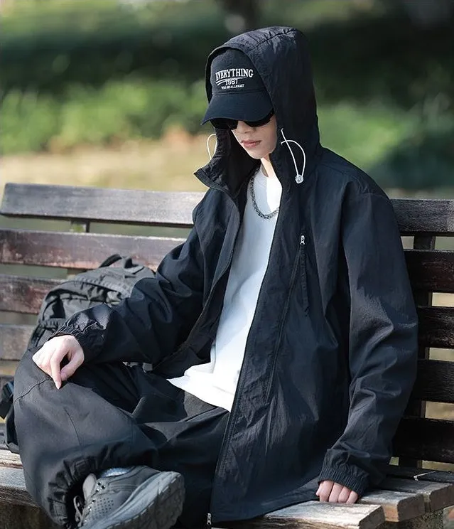 Solid Color Men's Windbreaker Featuring Elastic Band Cuffs