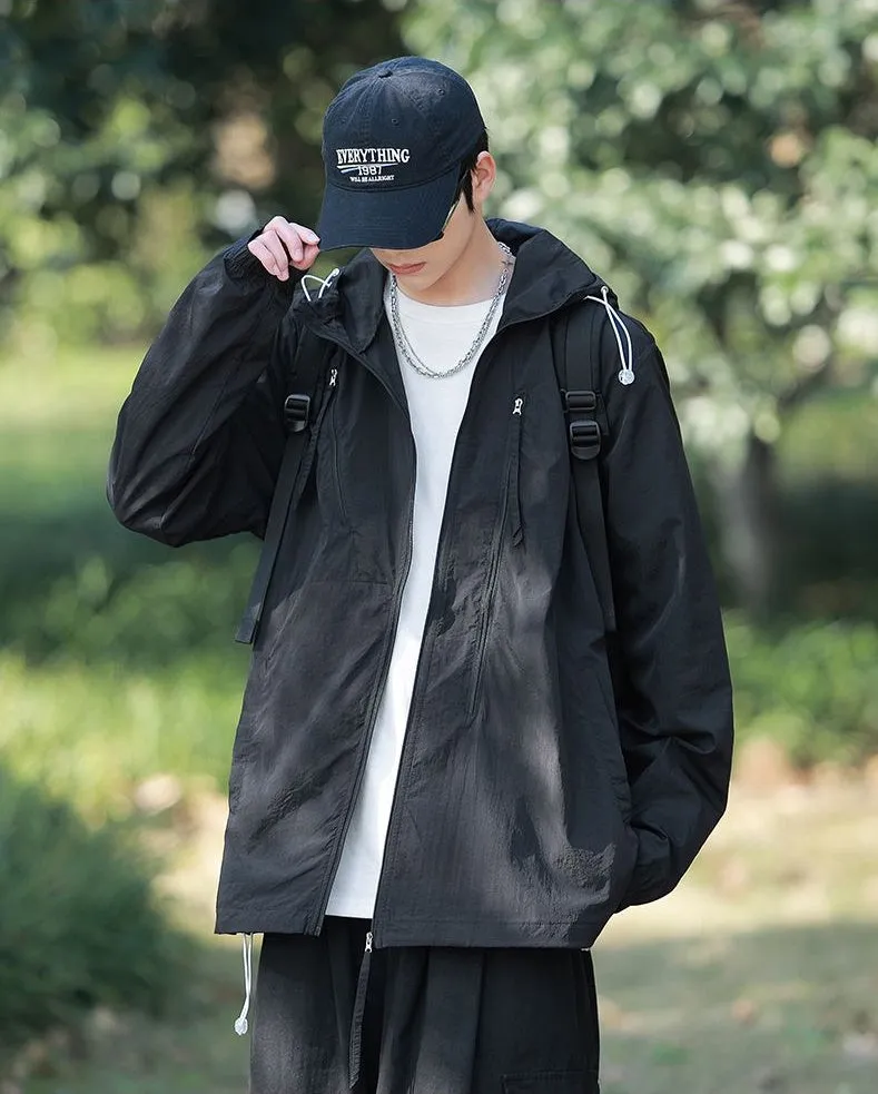 Solid Color Men's Windbreaker Featuring Elastic Band Cuffs