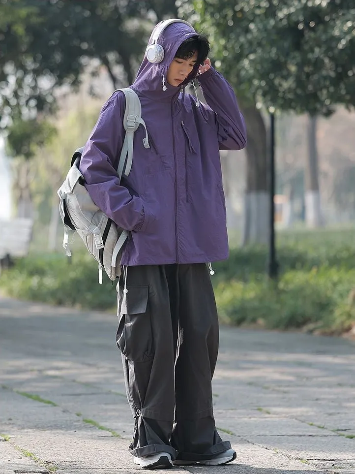 Solid Color Men's Windbreaker Featuring Elastic Band Cuffs