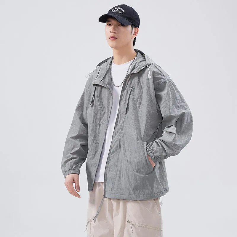 Solid Color Men's Windbreaker Featuring Elastic Band Cuffs