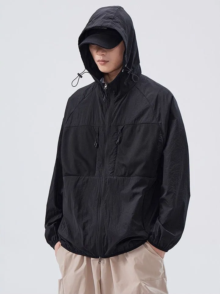 Solid Color Windbreaker for Men Featuring Zippered Pockets and Patch Pocket