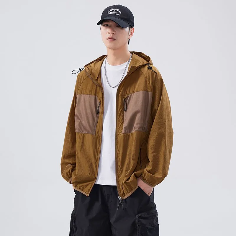 Solid Color Windbreaker for Men Featuring Zippered Pockets and Patch Pocket