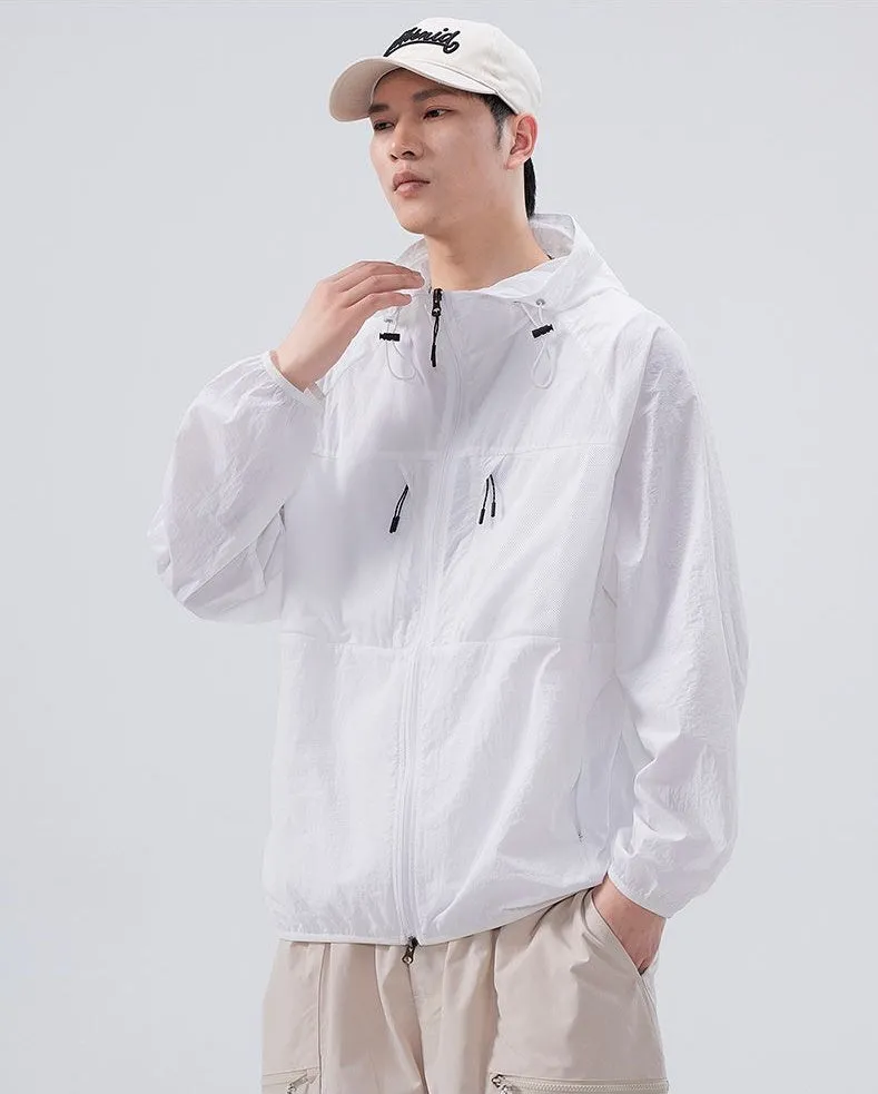 Solid Color Windbreaker for Men Featuring Zippered Pockets and Patch Pocket
