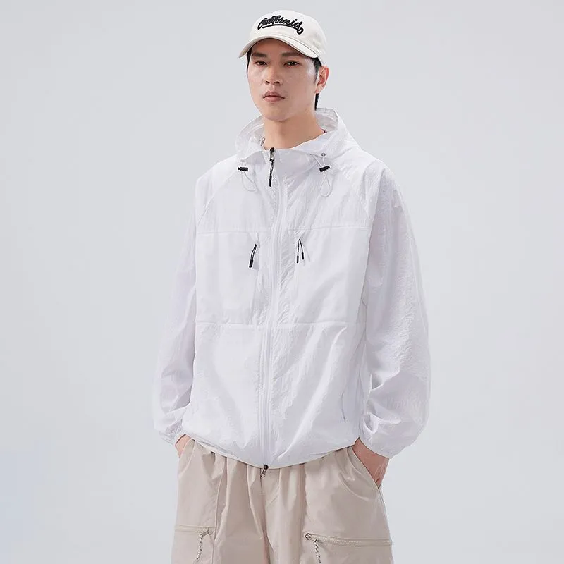 Solid Color Windbreaker for Men Featuring Zippered Pockets and Patch Pocket