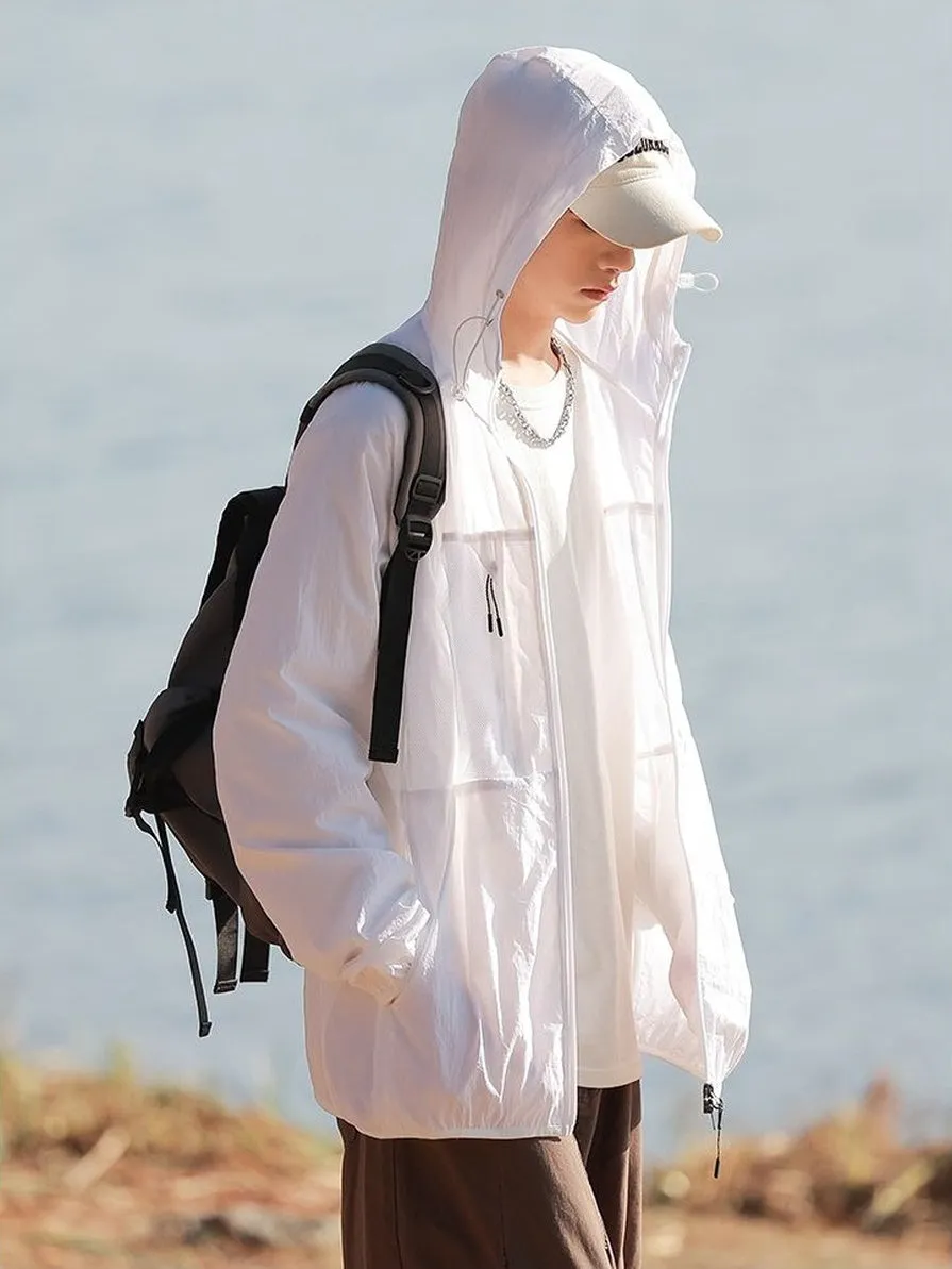 Solid Color Windbreaker for Men Featuring Zippered Pockets and Patch Pocket
