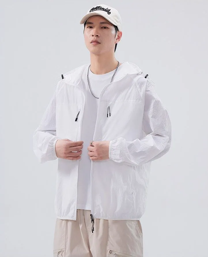 Solid Color Windbreaker for Men Featuring Zippered Pockets and Patch Pocket