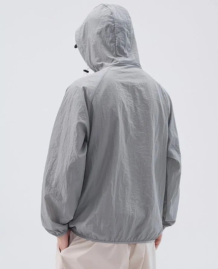 Solid Color Windbreaker for Men Featuring Zippered Pockets and Patch Pocket