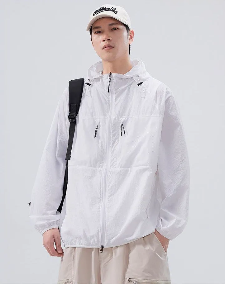 Solid Color Windbreaker for Men Featuring Zippered Pockets and Patch Pocket