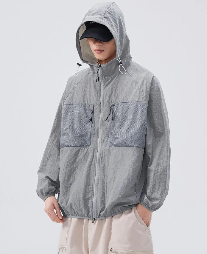 Solid Color Windbreaker for Men Featuring Zippered Pockets and Patch Pocket