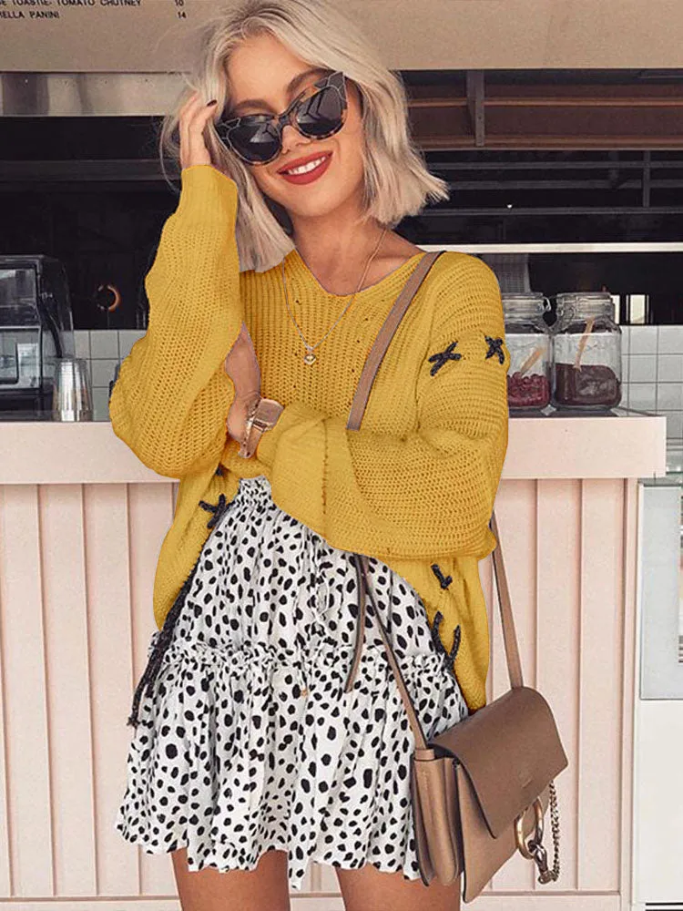 Spring and Summer Fashion V-neck Long-sleeved Sweater Top