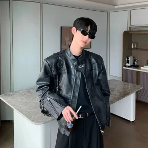 Stand Collar Short Leather Motorcycle Jacket