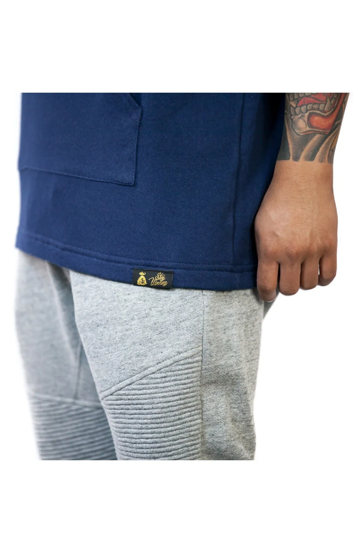 Stay Winning Navy Embroidered Short Sleeve Hoodie