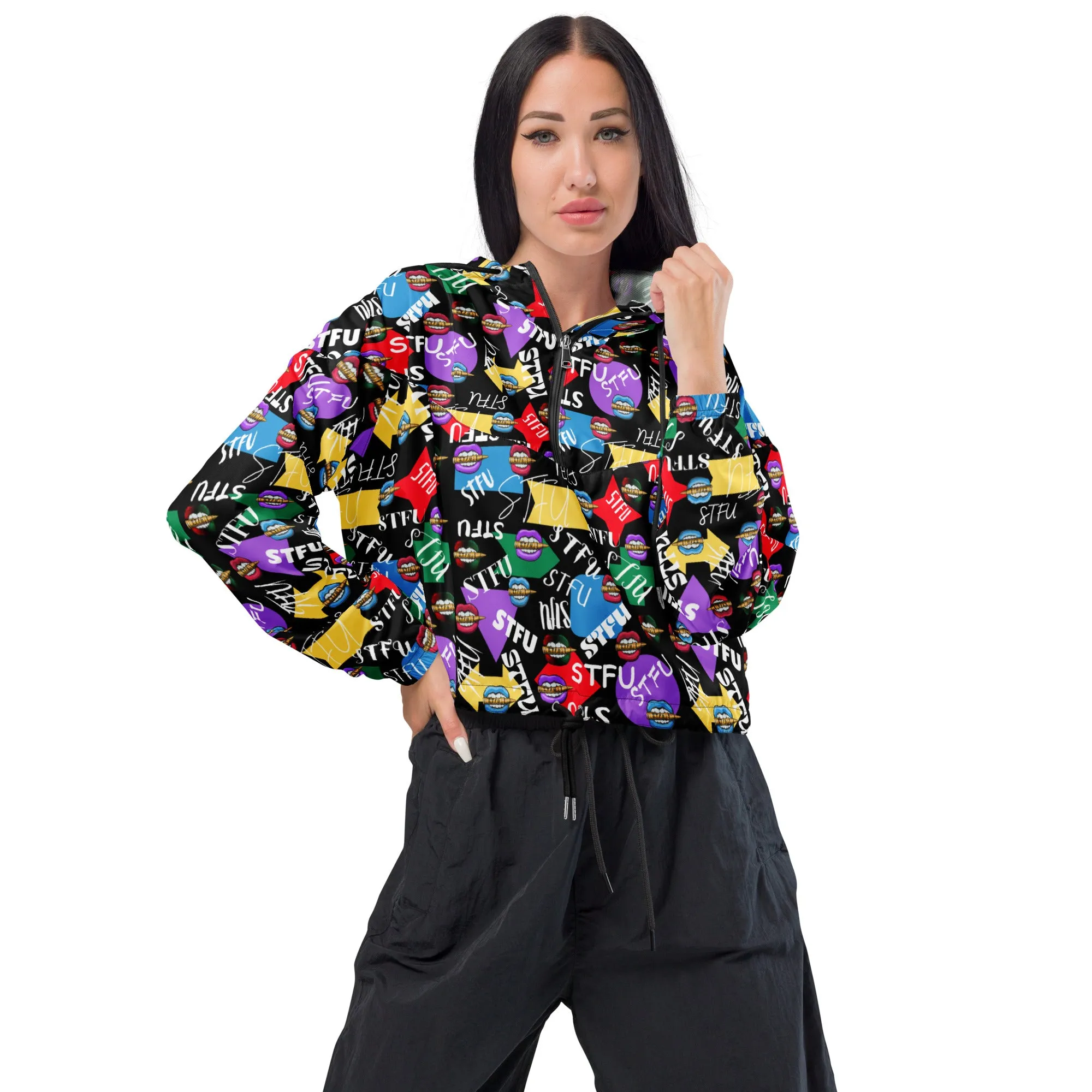 STFU Logos and Colors Women’s Cropped Windbreaker - Black