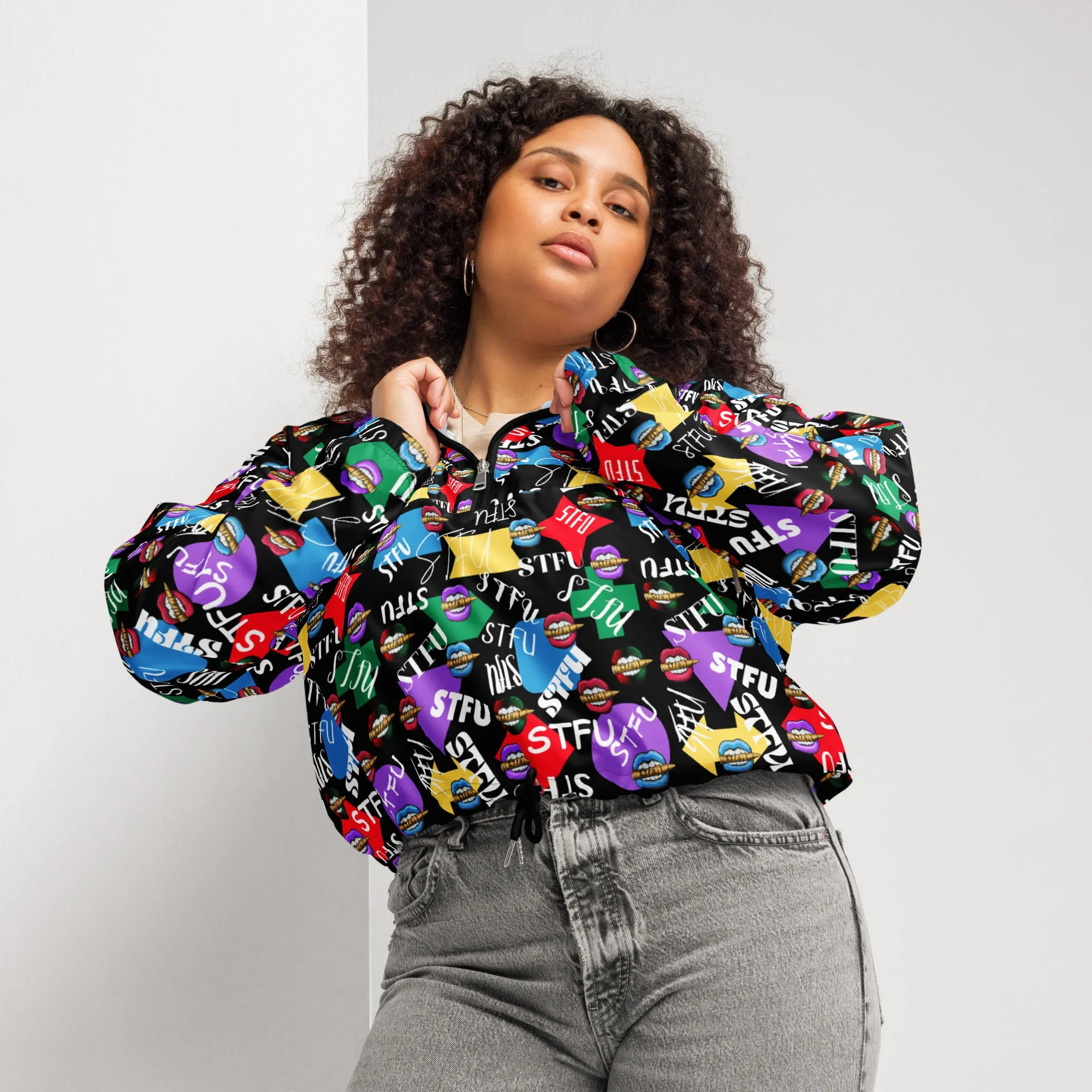 STFU Logos and Colors Women’s Cropped Windbreaker - Black