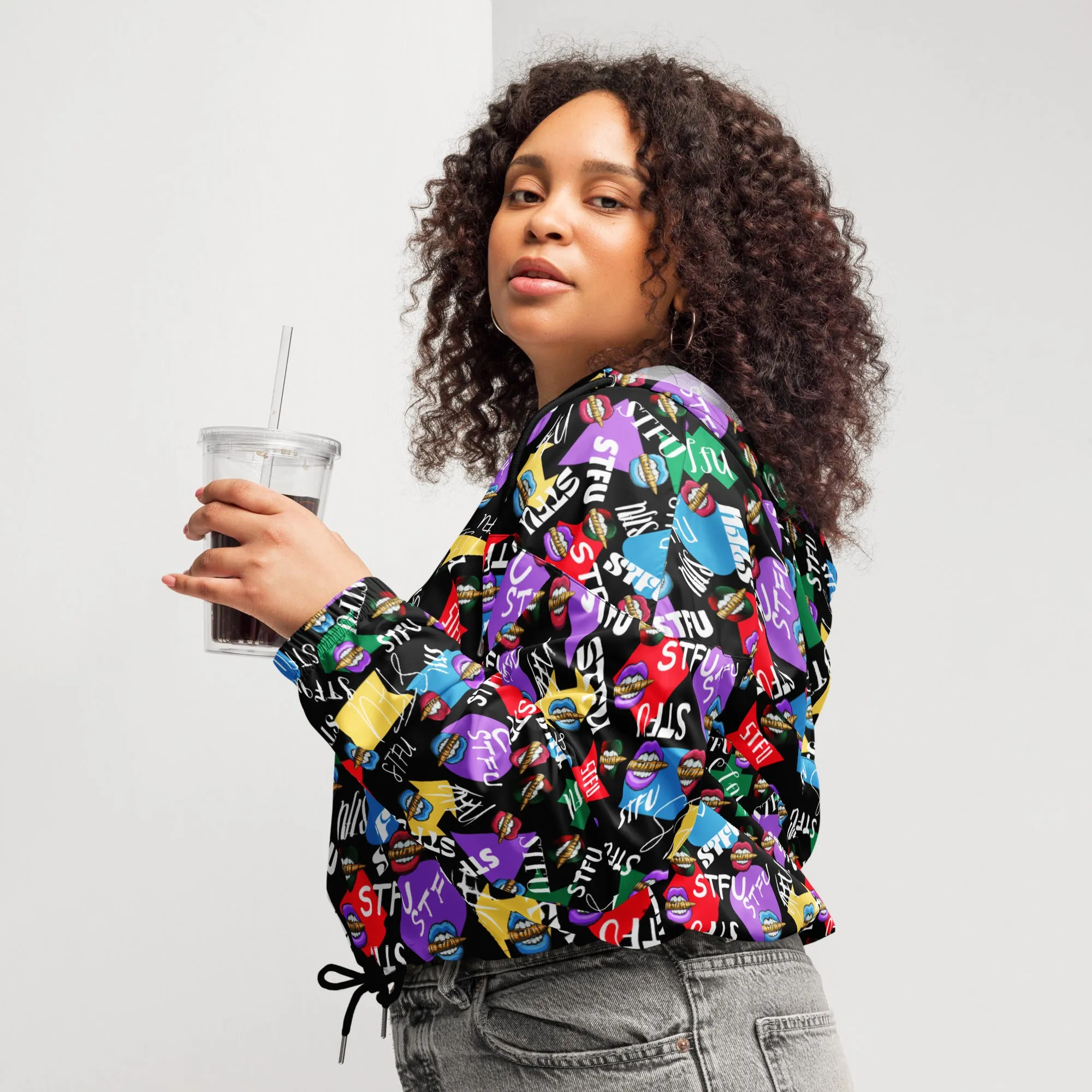 STFU Logos and Colors Women’s Cropped Windbreaker - Black