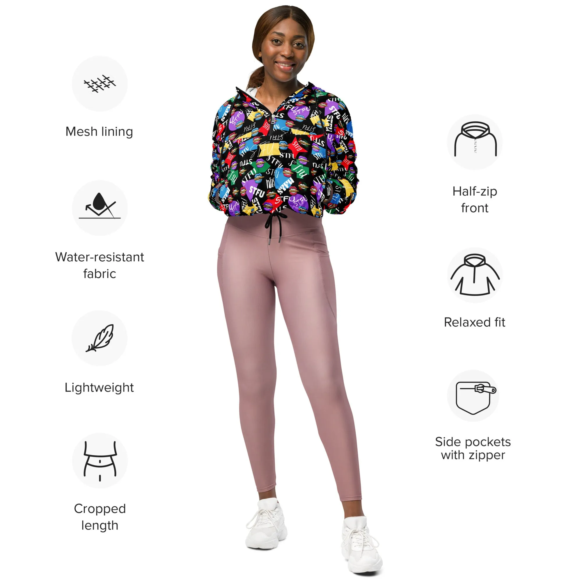 STFU Logos and Colors Women’s Cropped Windbreaker - Black