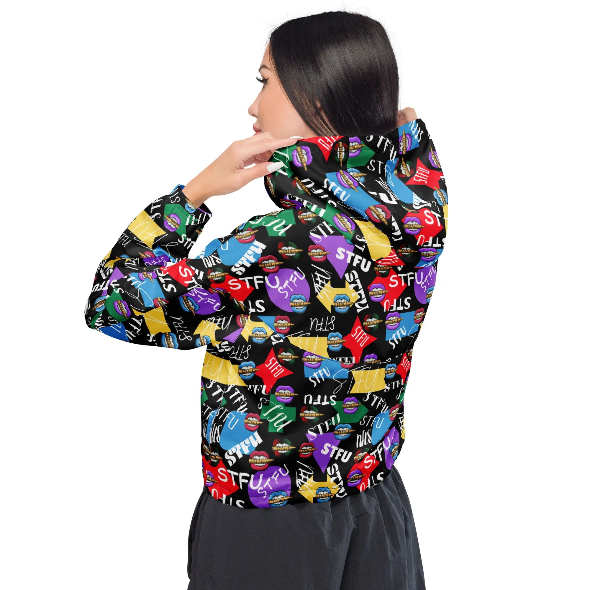 STFU Logos and Colors Women’s Cropped Windbreaker - Black
