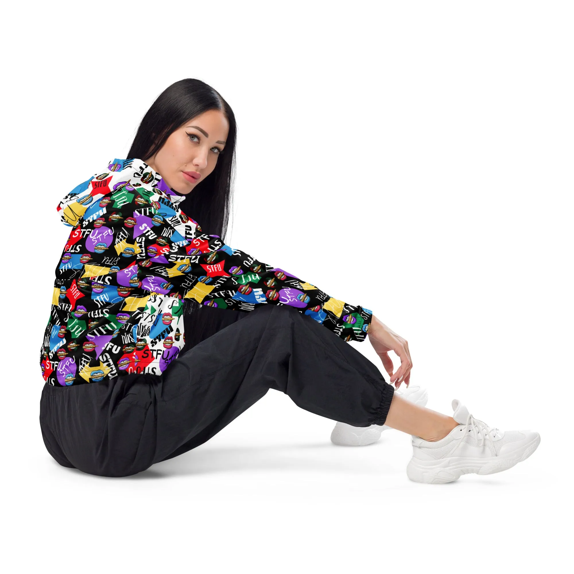 STFU Logos and Colors Women’s Cropped Windbreaker - Black/White