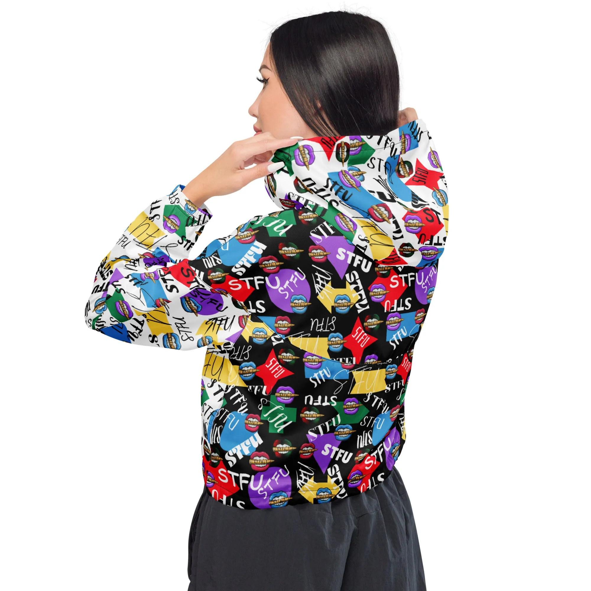 STFU Logos and Colors Women’s Cropped Windbreaker - Black/White