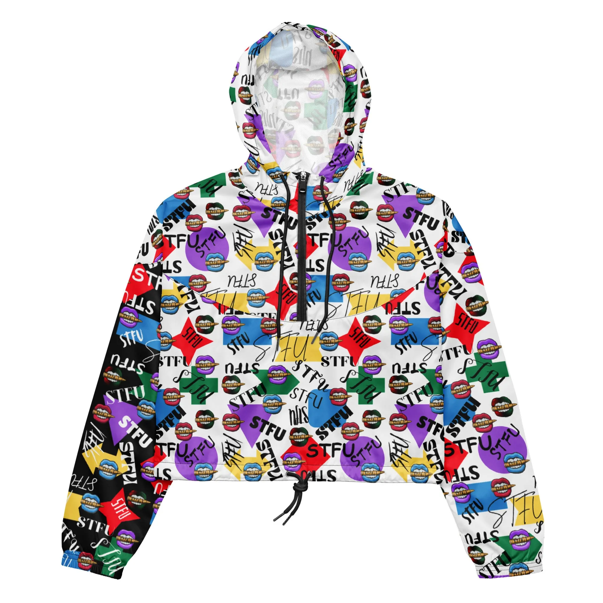 STFU Logos and Colors Women’s Cropped Windbreaker - Black/White
