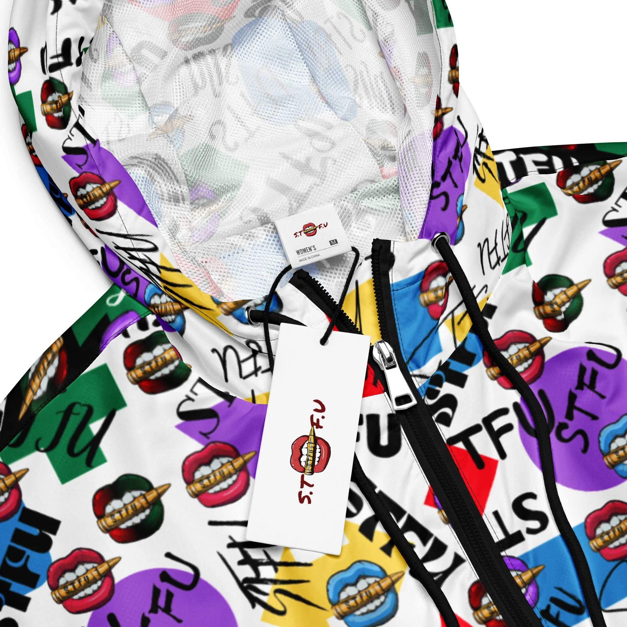 STFU Logos and Colors Women’s Cropped Windbreaker - Black/White