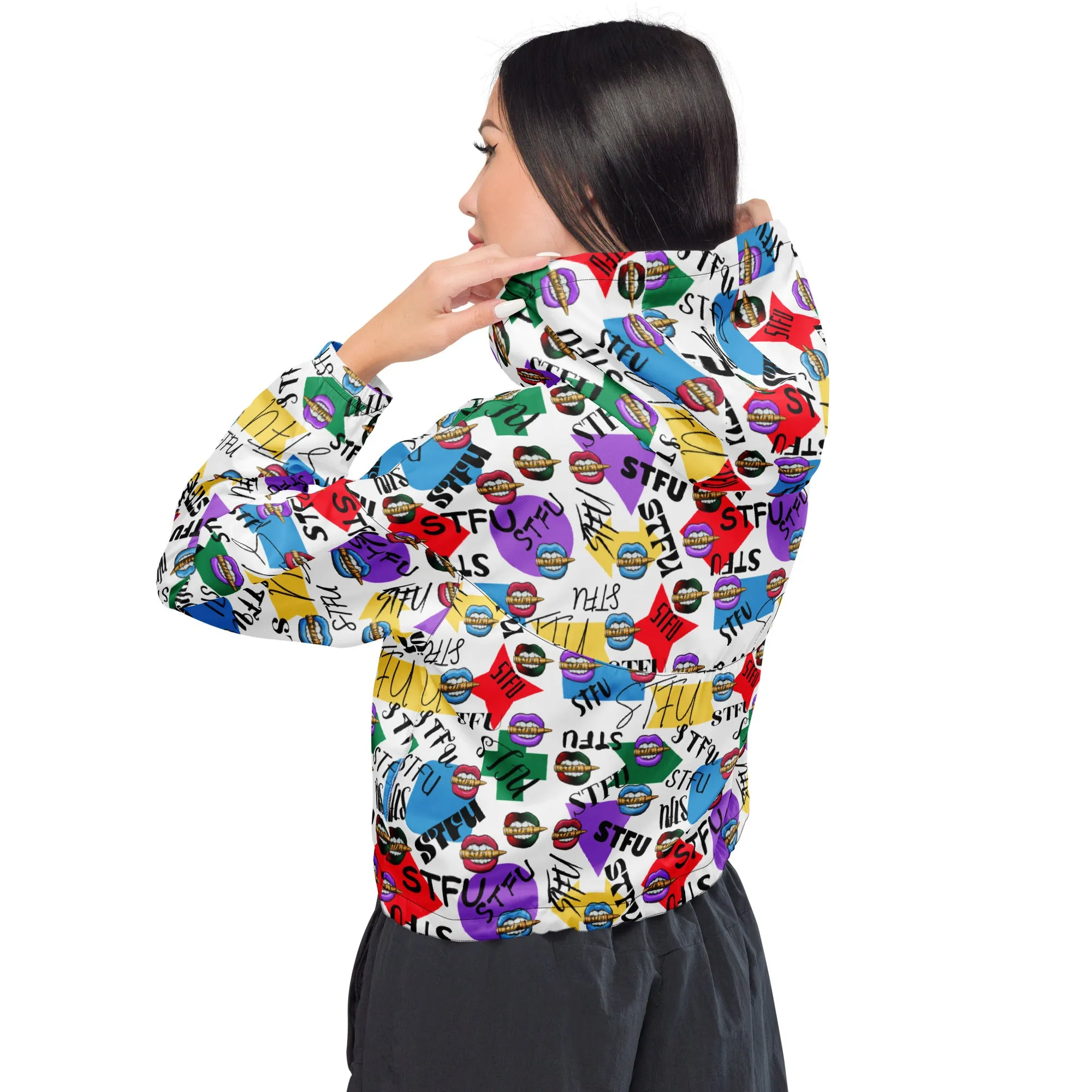 STFU Logos and Colors Women’s Cropped Windbreaker - White