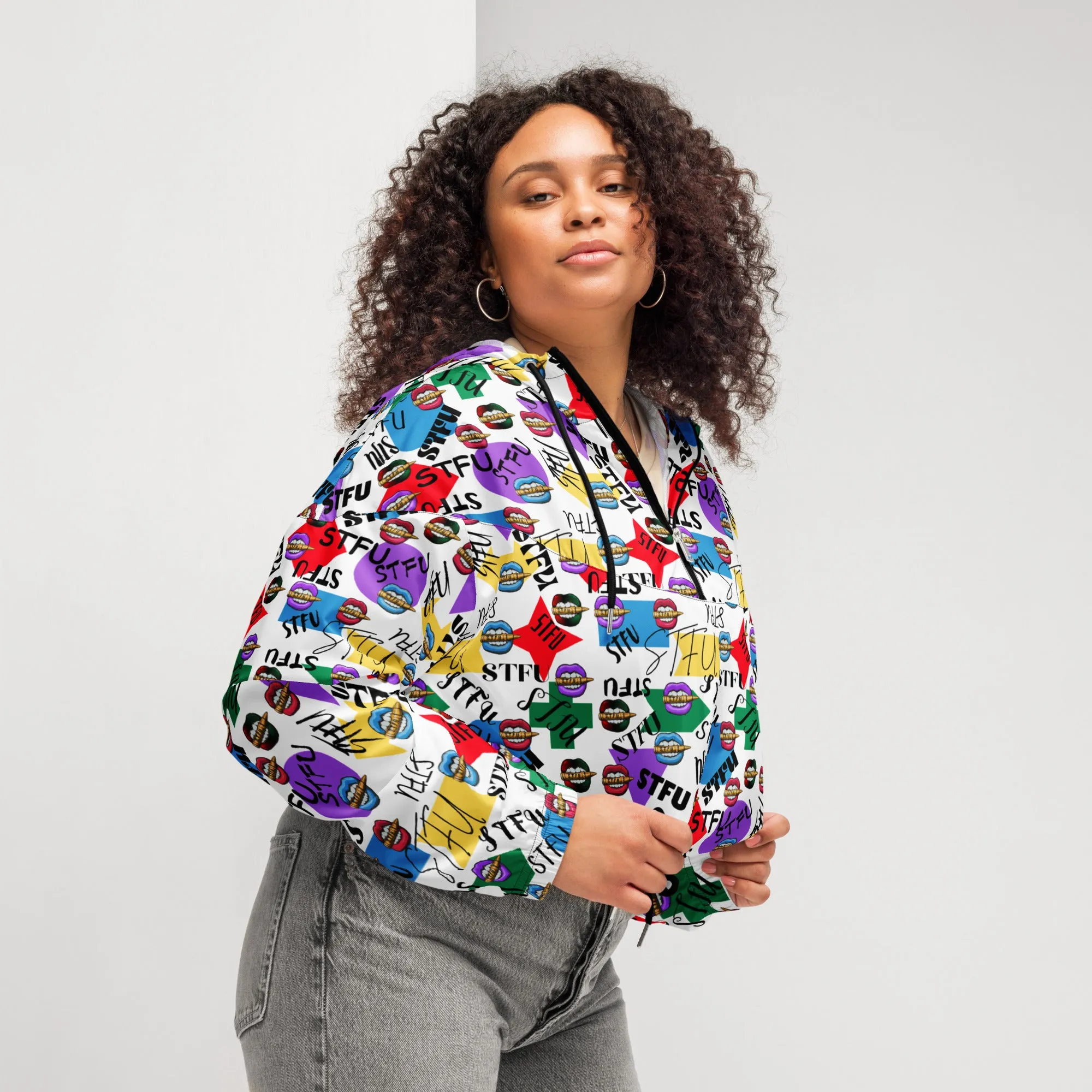 STFU Logos and Colors Women’s Cropped Windbreaker - White