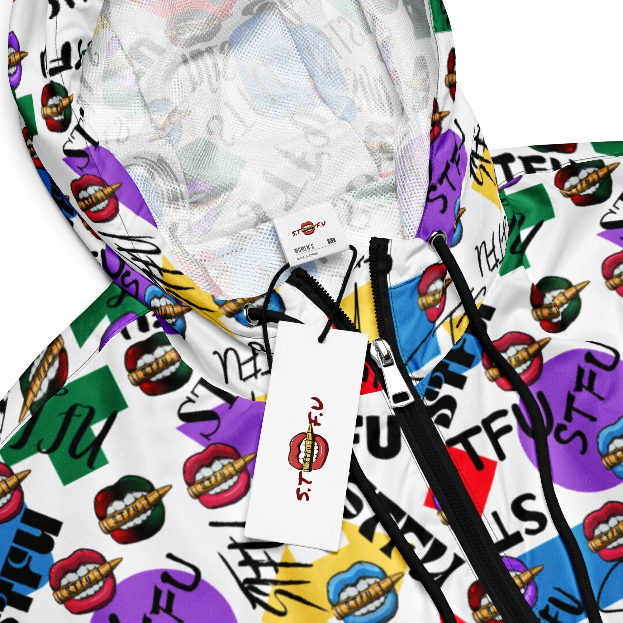 STFU Logos and Colors Women’s Cropped Windbreaker - White