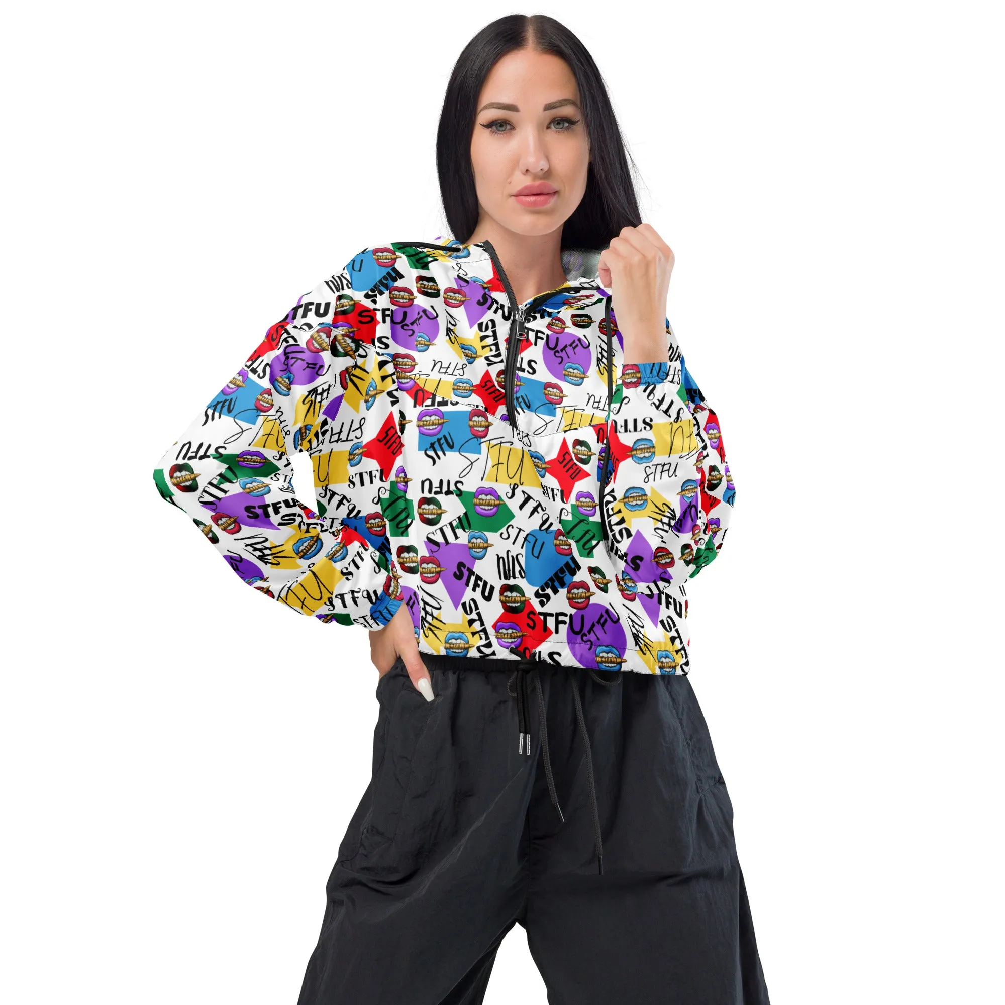 STFU Logos and Colors Women’s Cropped Windbreaker - White