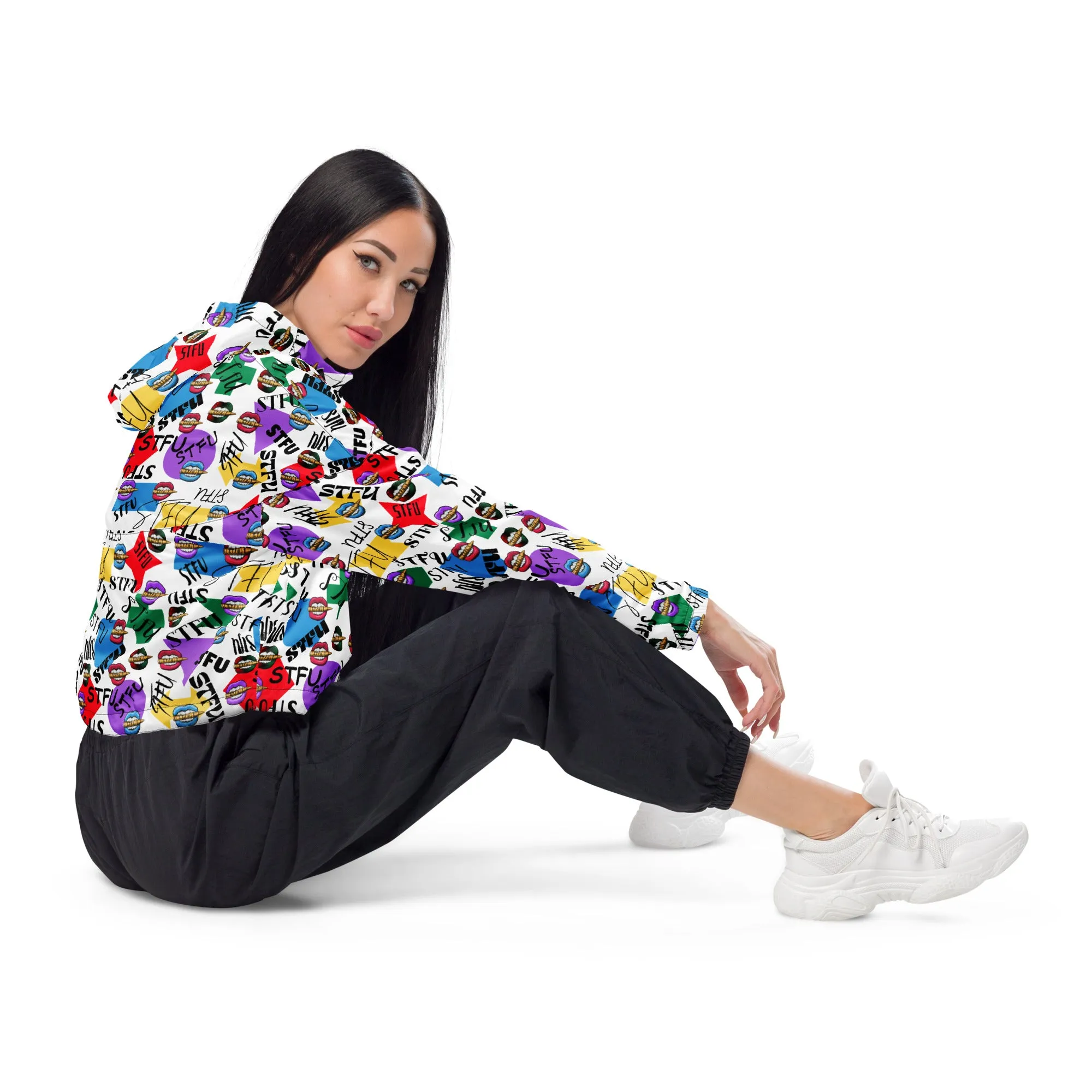 STFU Logos and Colors Women’s Cropped Windbreaker - White