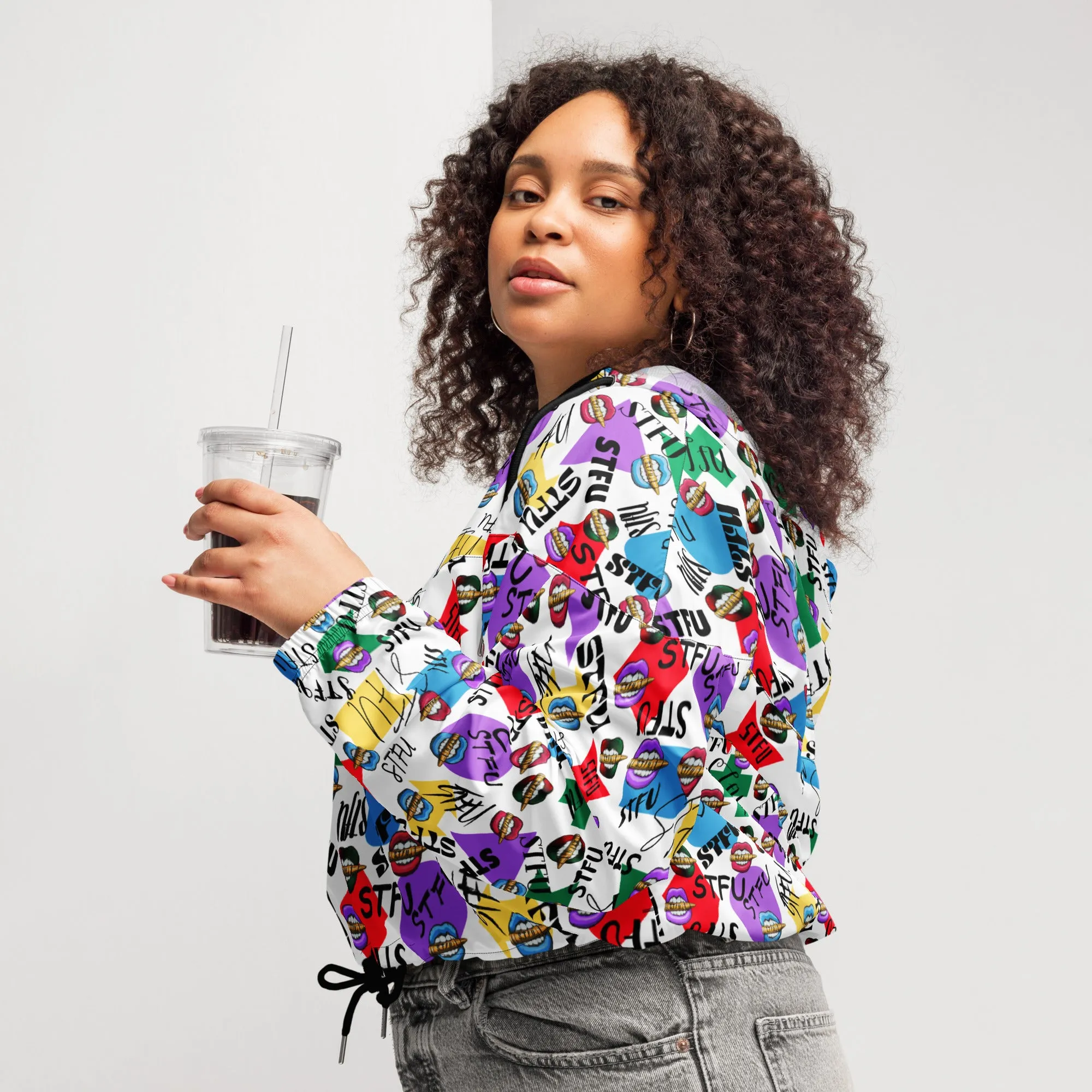 STFU Logos and Colors Women’s Cropped Windbreaker - White