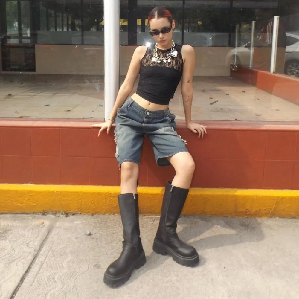 Street Trendy Star Patchwork Denim Shorts