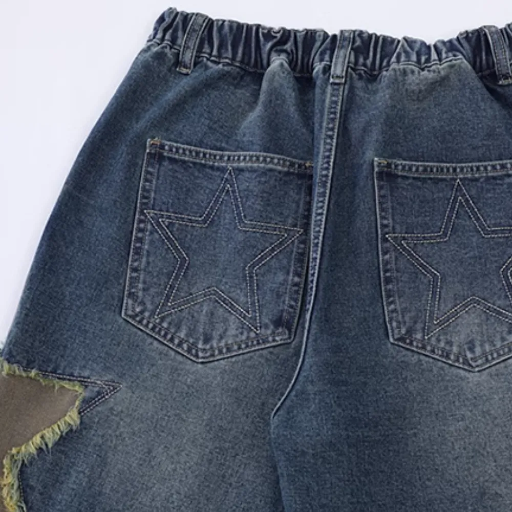 Street Trendy Star Patchwork Denim Shorts