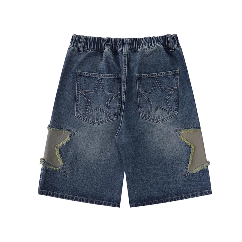 Street Trendy Star Patchwork Denim Shorts