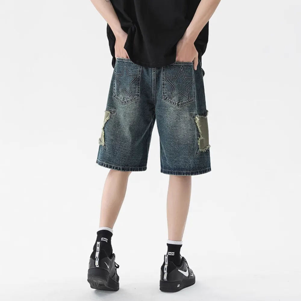 Street Trendy Star Patchwork Denim Shorts