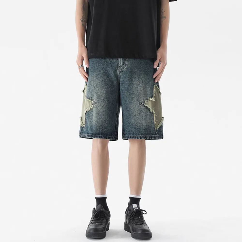 Street Trendy Star Patchwork Denim Shorts