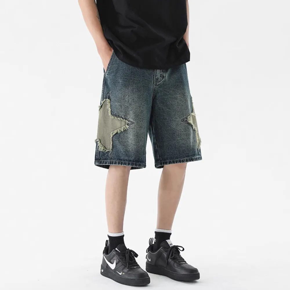 Street Trendy Star Patchwork Denim Shorts