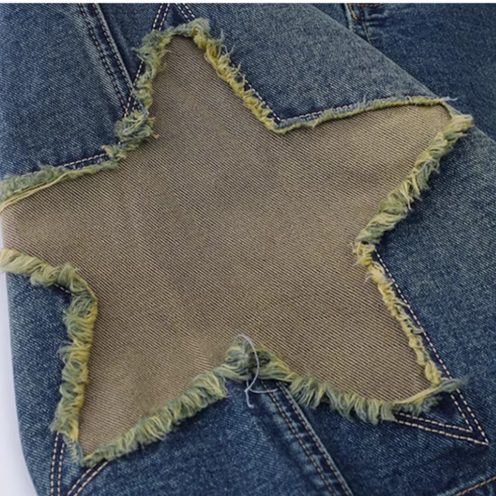 Street Trendy Star Patchwork Denim Shorts