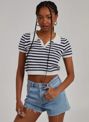 Striped Knitted Textured Polo Top