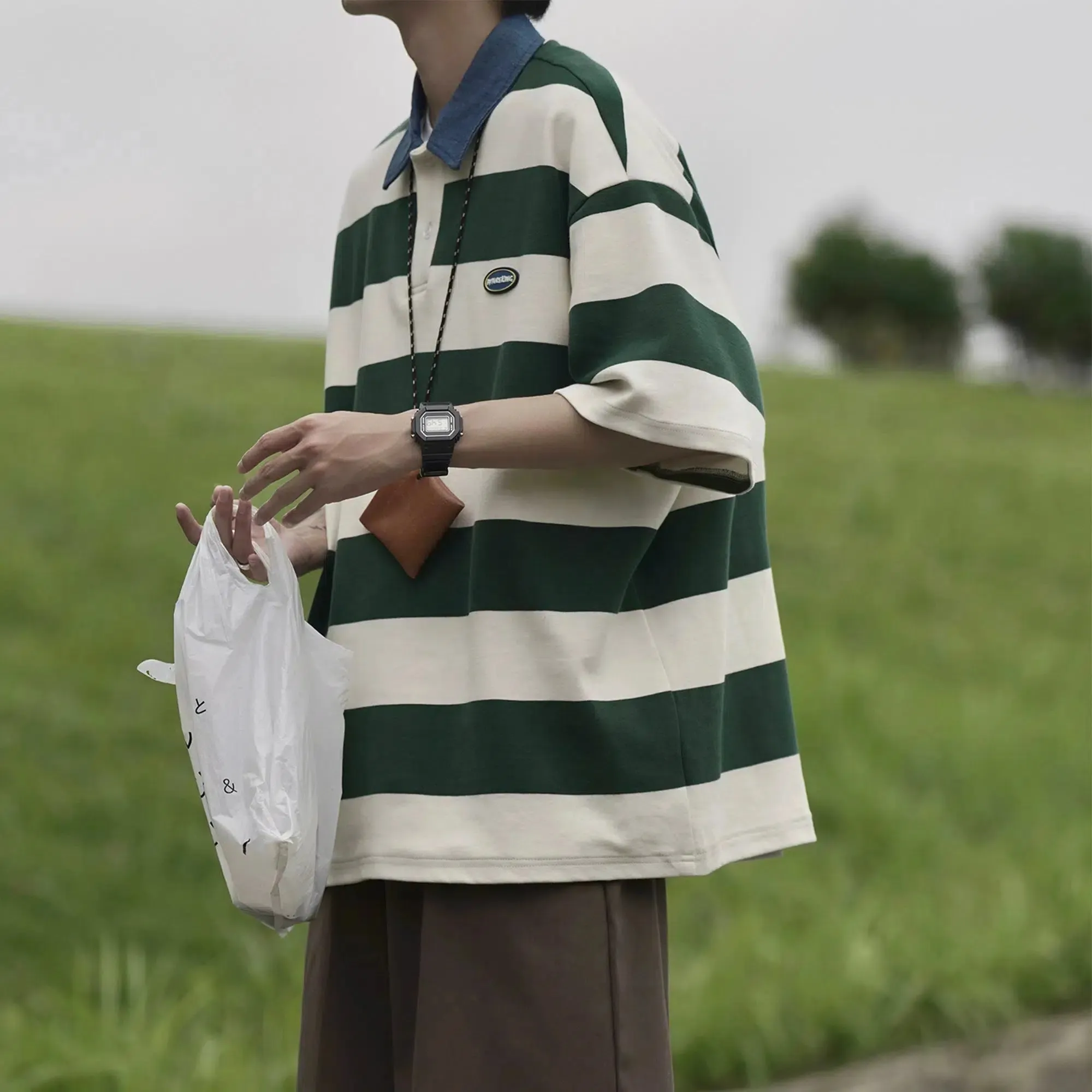 Striped Short-Sleeved Polo Shirt