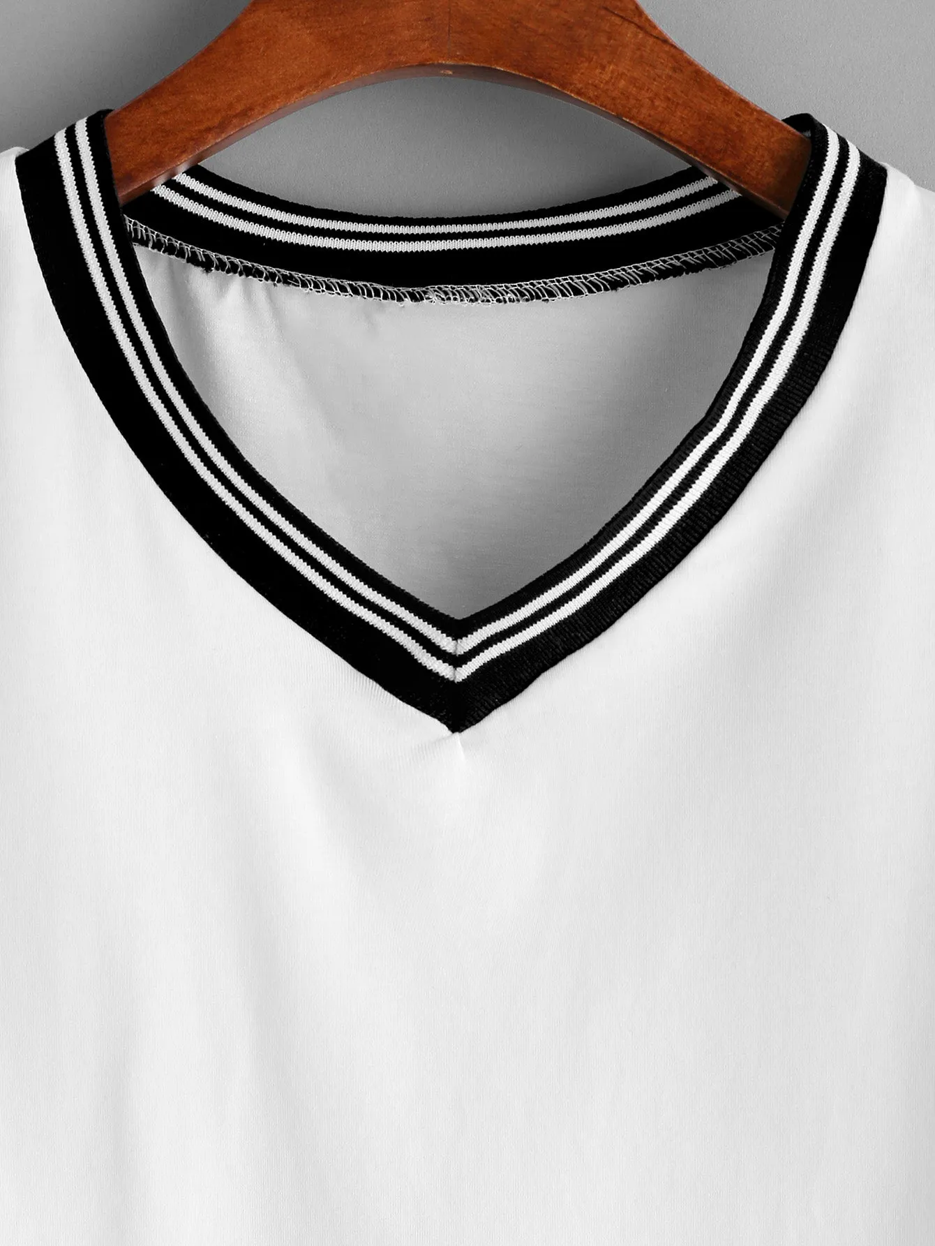 Striped Trim V-Neck Tee