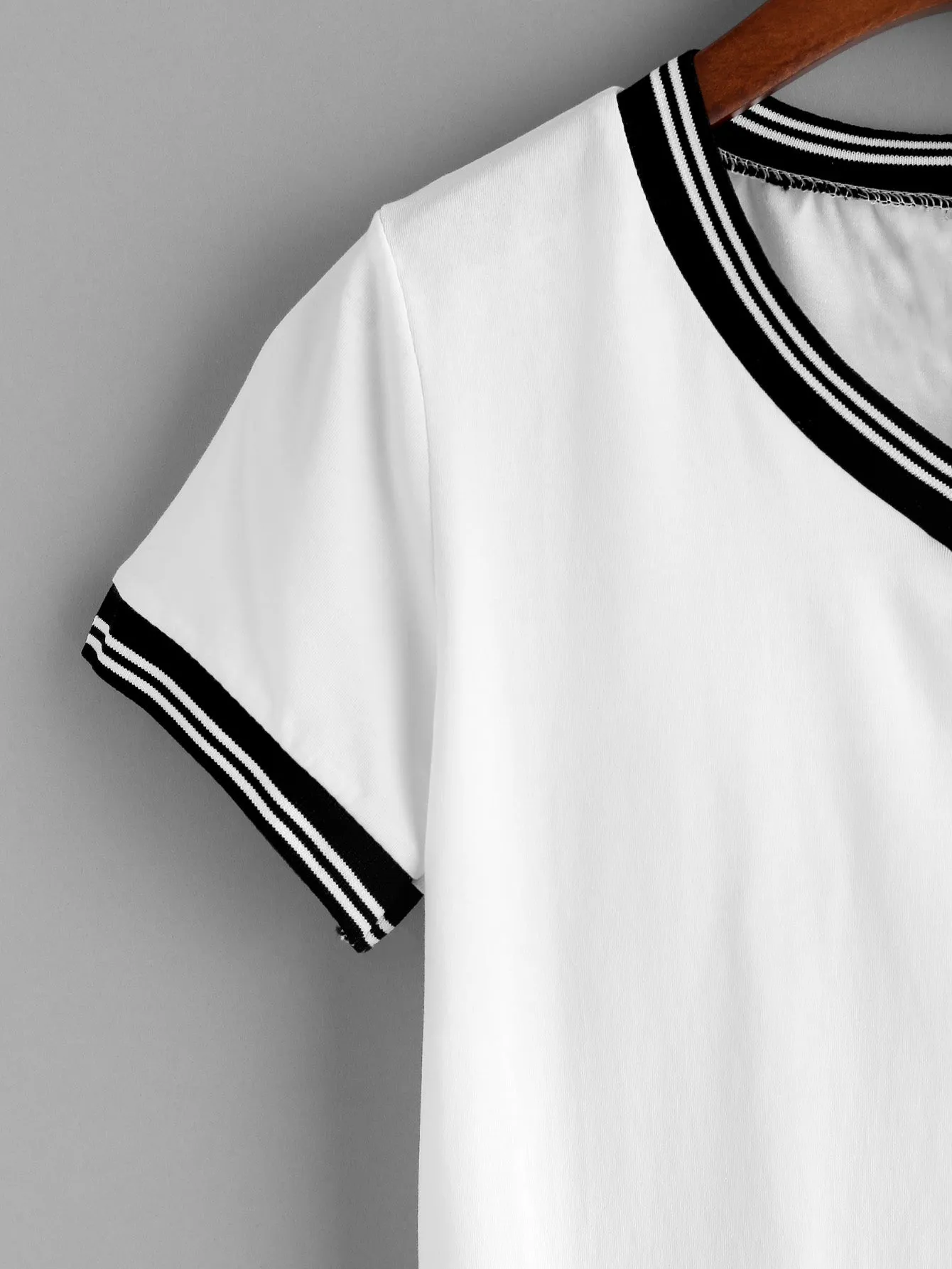 Striped Trim V-Neck Tee