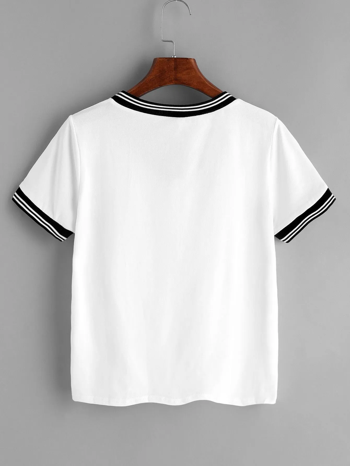 Striped Trim V-Neck Tee