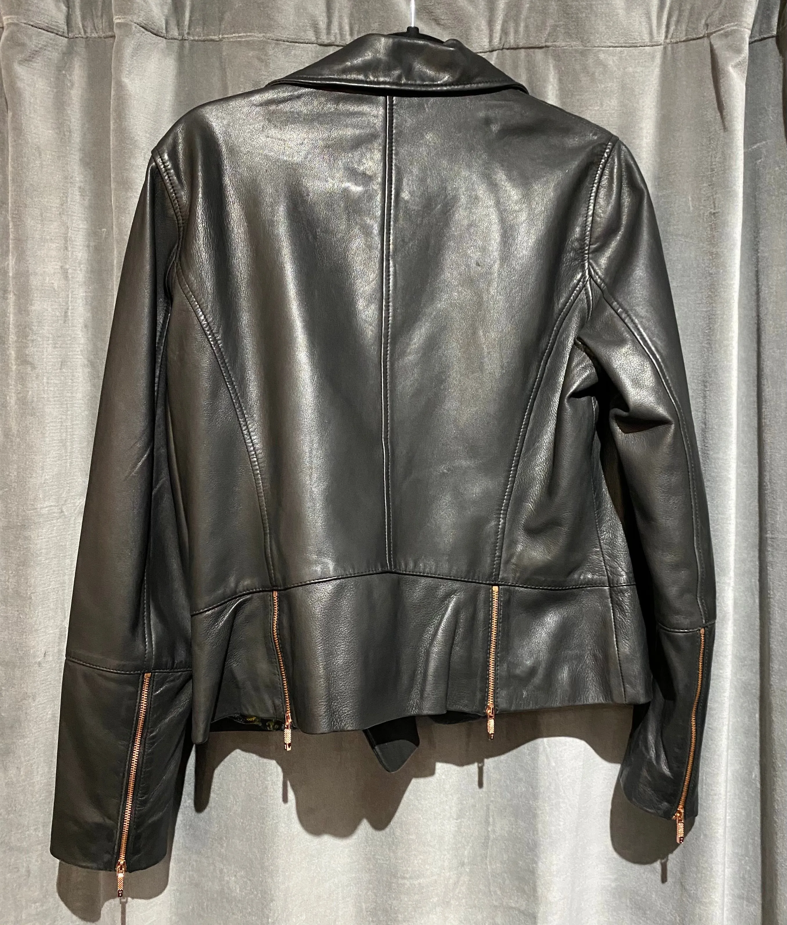 Ted Baker Leather Biker Jacket with Rose Gold Hardware