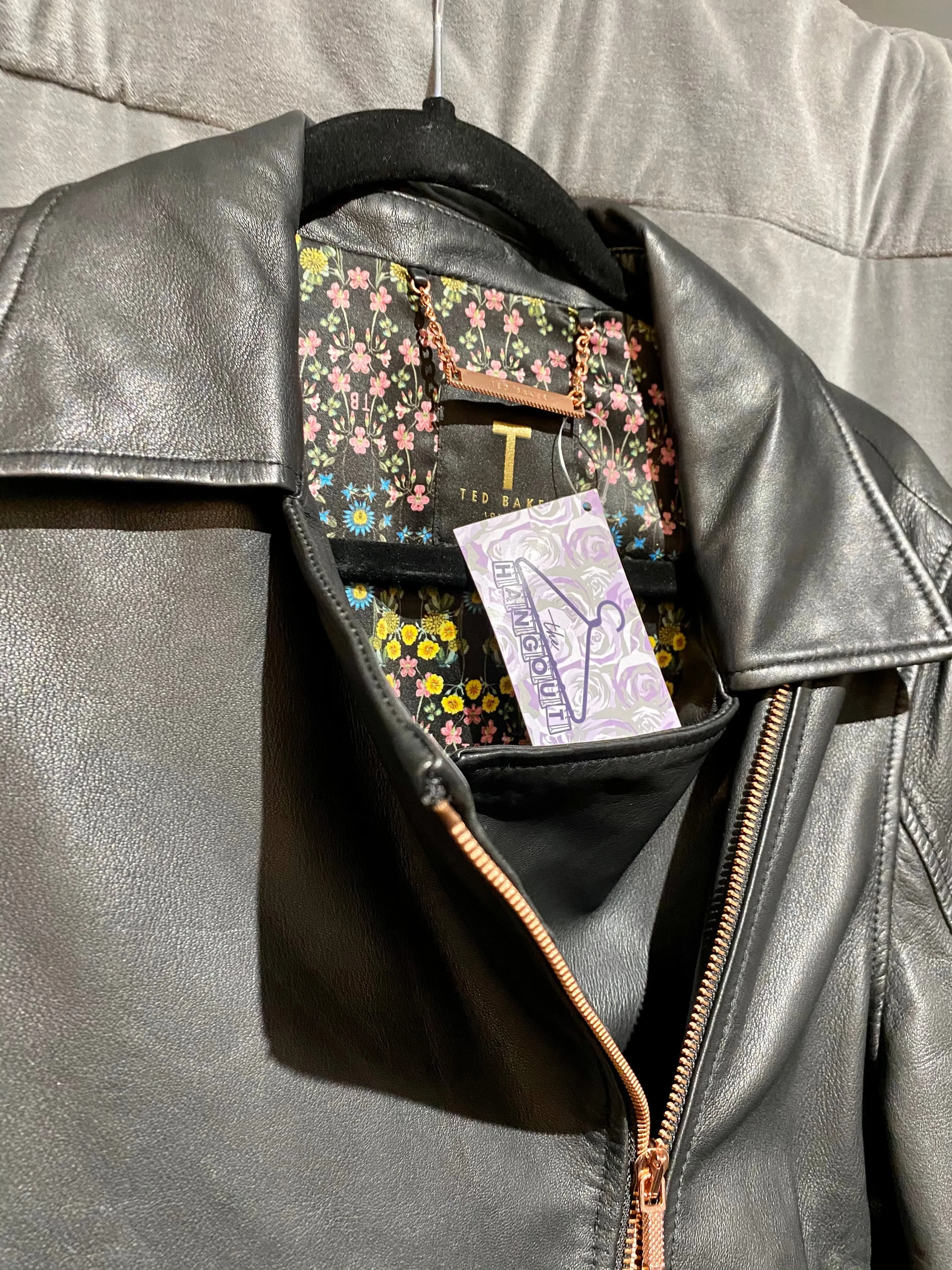 Ted Baker Leather Biker Jacket with Rose Gold Hardware